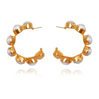 Culturesse Annalisa 5cm 24K Natural Pearl Hoop Earrings For Pierced Ears - Gold/Pearl
