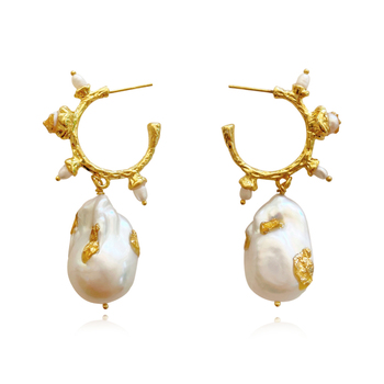 Culturesse Francoise 48mm Luxury 24K Baroque Pearl Drop Earrings For Pierced Ears - Gold