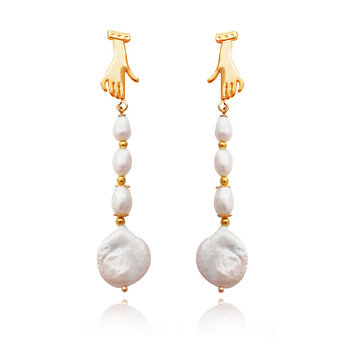 Culturesse Desiree 9cm Artisan 24K Pearl Drop Earrings For Pierced Ears - Gold