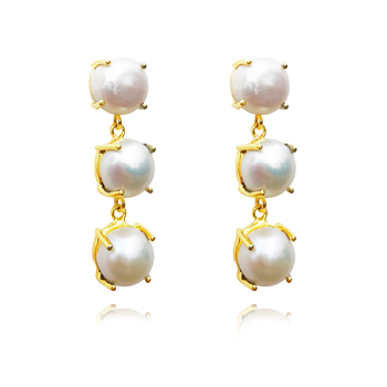 Culturesse Lyanna 22K Premium 3-Pearl 38mm Drop Earrings - Gold