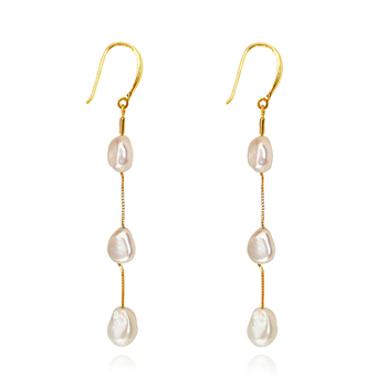 Culturesse Aquene 75mm Freshwater String Earrings - Pearl/Gold