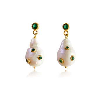 Culturesse Portia 30cm Imperfect No. 1 Drop Earrings - Gold/Emerald