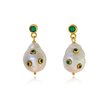 Culturesse Portia 30cm Imperfect No. 2 Drop Earrings - Gold/Emerald