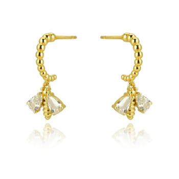 Culturesse Morley Vermeil Bee Drop Earrings For Pierced Ears - Gold/Crystal