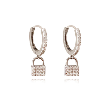 Culturesse Beatriz 20mm Diamante Padlock Drop Earrings - Silver