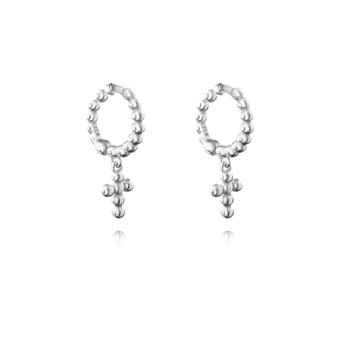 Culturesse Adina Beaded 18mm Dainty Cross Drop Earrings - Silver