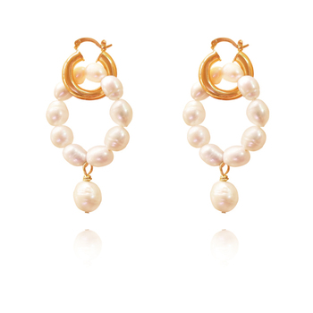 Culturesse Vesna 65mm Freshwater Pearl Hoop Earrings - Gold