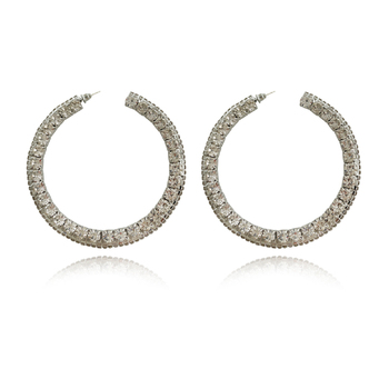 Culturesse Bronwyn 75mm Runway Style Diamante Hoop Earrings - Silver