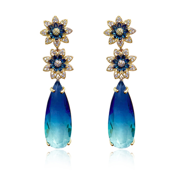 Culturesse Claramay 80mm Glamour Zircon Drop Earrings -  Crystal Blue