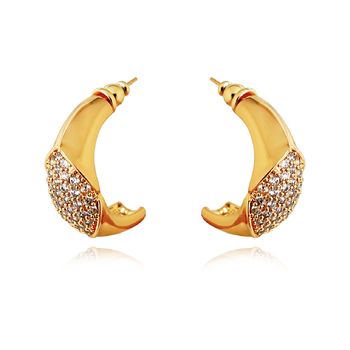 Culturesse Albertine 25mm Luxury 24K Diamante Drop Curve Earrings - Gold