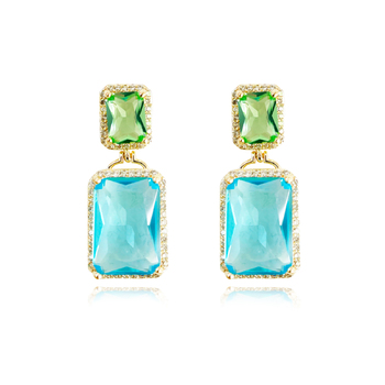 Culturesse Marella 29mm Crystal Drop Earrings - Lime/Aqua