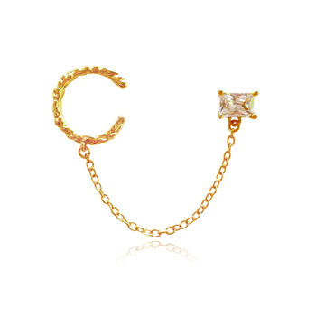 Culturesse Lior 80mm Single Topaz Chain Cuff/Stud Earring - Gold Vermeil