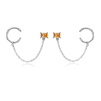 Culturesse Lior 80mm Topaz Chain Cuff Earrings - Silver