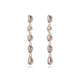 Culturesse Aka Dainty 30mm Sculptural Pebble Drop Earrings - Silver