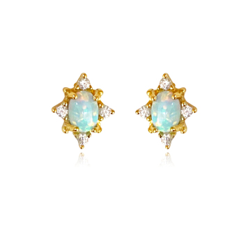 Culturesse Apricia 7mm Dainty Opal Stud Earrings - Gold