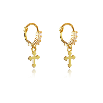 Culturesse Anesha 19mm Diamante Dainty Cross Drop Earrings - Gold