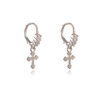 Culturesse Anesha 19mm Dainty Cross Drop Earrings - Silver