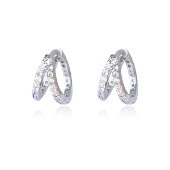 Culturesse Elaina 12mm Dainty CZ Twin Hoop Earrings - Silver