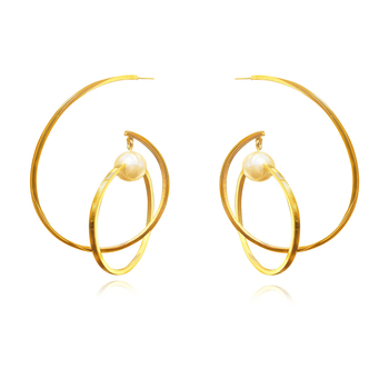 Culturesse Orbit Sculptural 75mm Hoop Statement Earrings - Gold