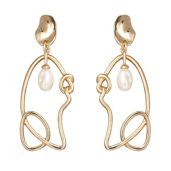 Culturesse Joliette 8cm Line Art Pearl Earrings For Pierced Ears - Gold