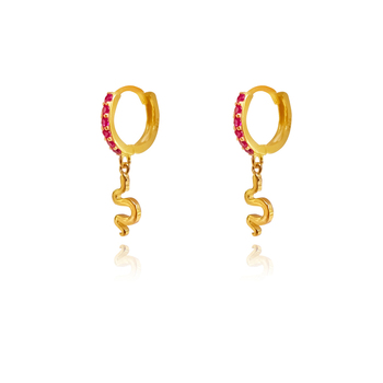 Culturesse Lois 20mm Snake Huggie Drop Earrings - Gold Filled/Pink