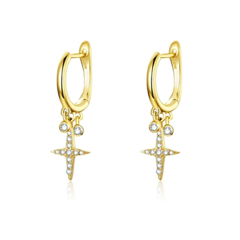 Culturesse Mika 20mm Fine Diamante Star Drop Earrings - Gold