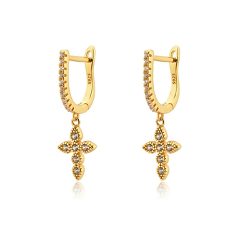 Culturesse Charbel 20mm Fine Diamante Cross Drop Earrings - Gold