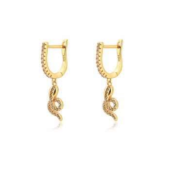 Culturesse Huxley 23mm Fine Diamante Serpent Drop Earrings - Gold