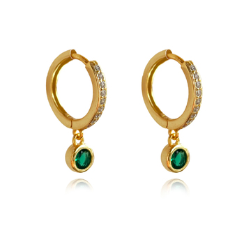 Culturesse Jadie 18mm Dainty Zircon Drop Earrings - Gold/Emerald Green