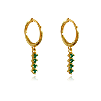 Culturesse Desi 22mm Dainty Zirconia Drop Earrings - Gold/Emerald Green