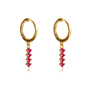 Culturesse Desi 22mm Dainty Zirconia Drop Earrings - Gold/Fuchsia