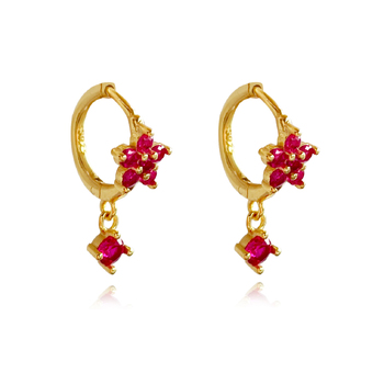 Culturesse Patina Dainty 15mm Zircon Floral Hoop Earrings - Gold/Fuchsia