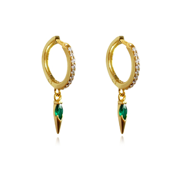 Culturesse Jovie Dainty 22mm Zircon Spike Drop Earrings Gold/Emerald Green