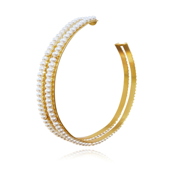 Culturesse Drama Luxury Oversized Single 13cm Pearl Hoop Earring - Gold