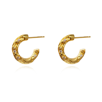 Culturesse Briar 15mm Sculptural Sparkle Hoop Earrings - Gold Vermeil