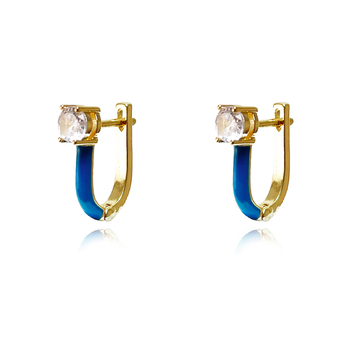 Culturesse Gabriela 11mm Diamante Enamel U Huggie Earrings - Blue