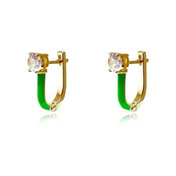 Culturesse Gabriela 11mm Diamante Enamel U Huggie Earrings - Green