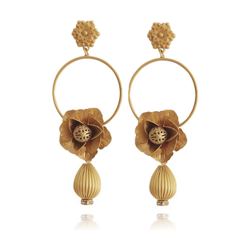 Culturesse Lusia 100mm French Bouquet Drop Earrings - Matte Gold