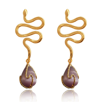 Culturesse La Déesse Artisan Cats Eye Stone Drop Earrings For Pierced Ears - Gold