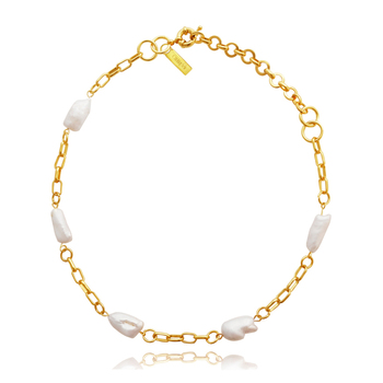 Culturesse Samone 46.5cm Modern Muse Pearl Chain Necklace/Choker - Gold