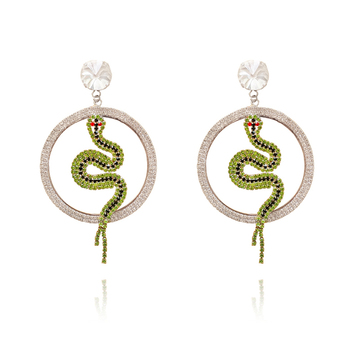 Culturesse Livi 11mm Wild Heart Snake Earrings For Pierced Ears - Green