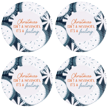 4PK Splosh Christmas Feeling Ceramic/Cork Coaster Round 10.5cm Green