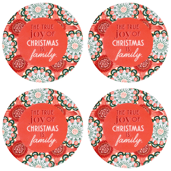 4PK Splosh Christmas Family Ceramic/Cork Coaster Round 10.5cm Red/Green