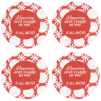 4PK Splosh Christmas Memories Ceramic/Cork Coaster Round 10.5cm Red