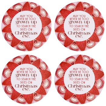 4PK Splosh Christmas Skies Ceramic/Cork Coaster Round 10.5cm Red