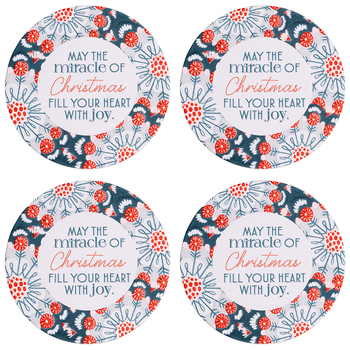 4PK Splosh Christmas Joy Ceramic/Cork Coaster Round 10.5cm Green