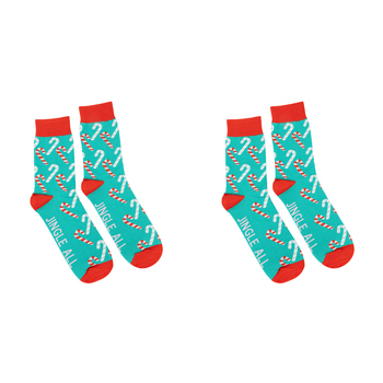 2PK Splosh Christmas Candy Canes Fashion Printed Crew Socks One Size