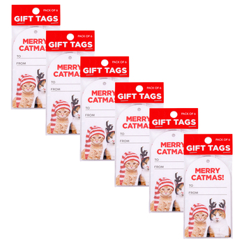 6x 6pc Splosh Christmas Catmas Gift Tags Set 300gsm Card 11.5cm - White/Red