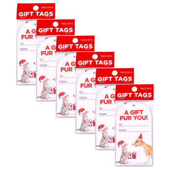 6x 6pc Splosh Christmas Fur Gift Tags Set 300gsm Card 11.5cm - White/Red