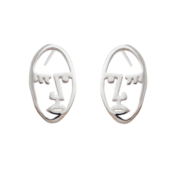 Culturesse 13mm Little Artist Abstract Face Stud Earrings - Silver